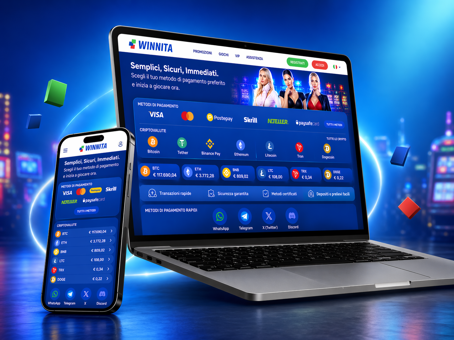 Banner mobile di Winnita Casino con accesso da smartphone e navigazione rapida